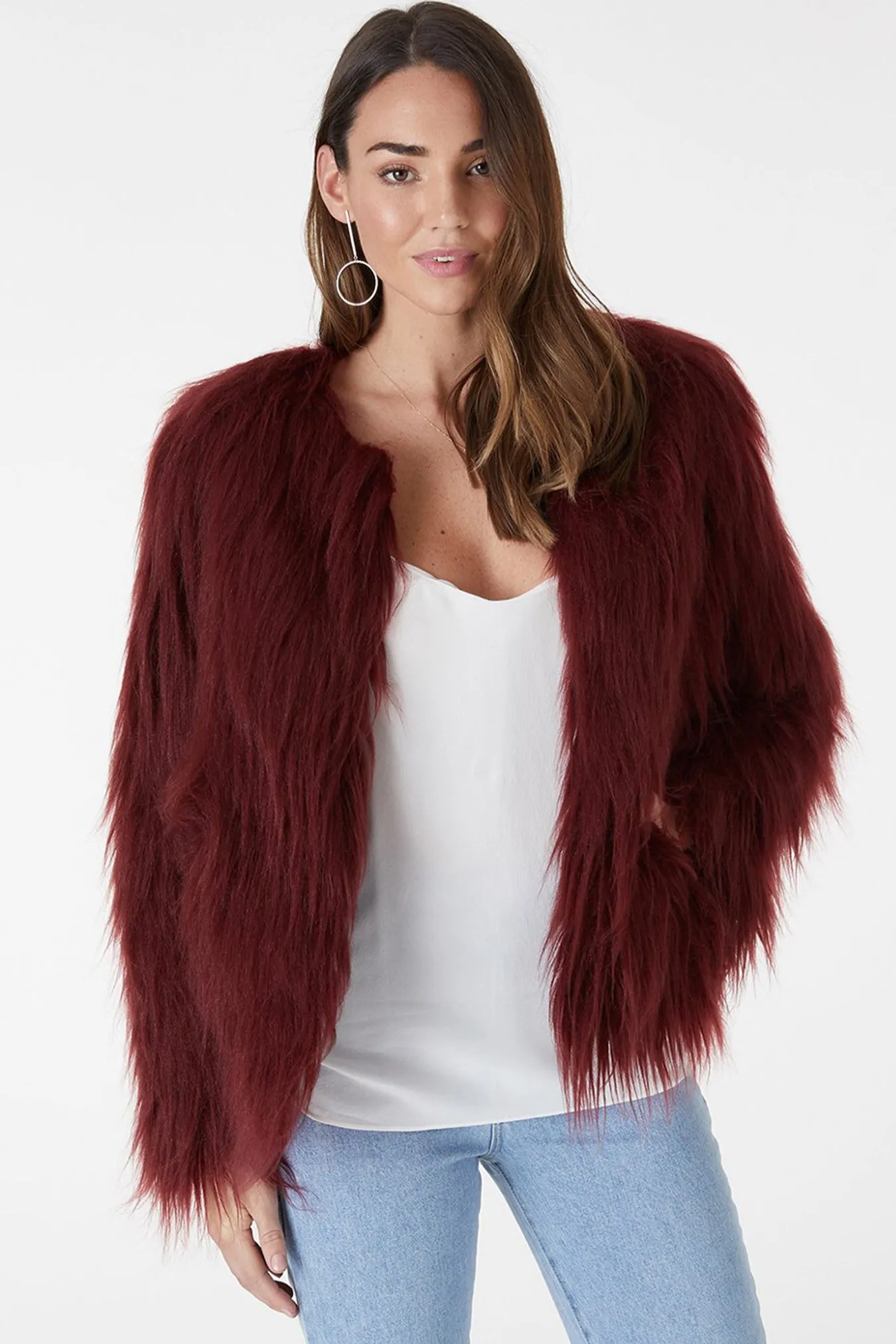 Marmont Faux Fur Jacket - Burgundy