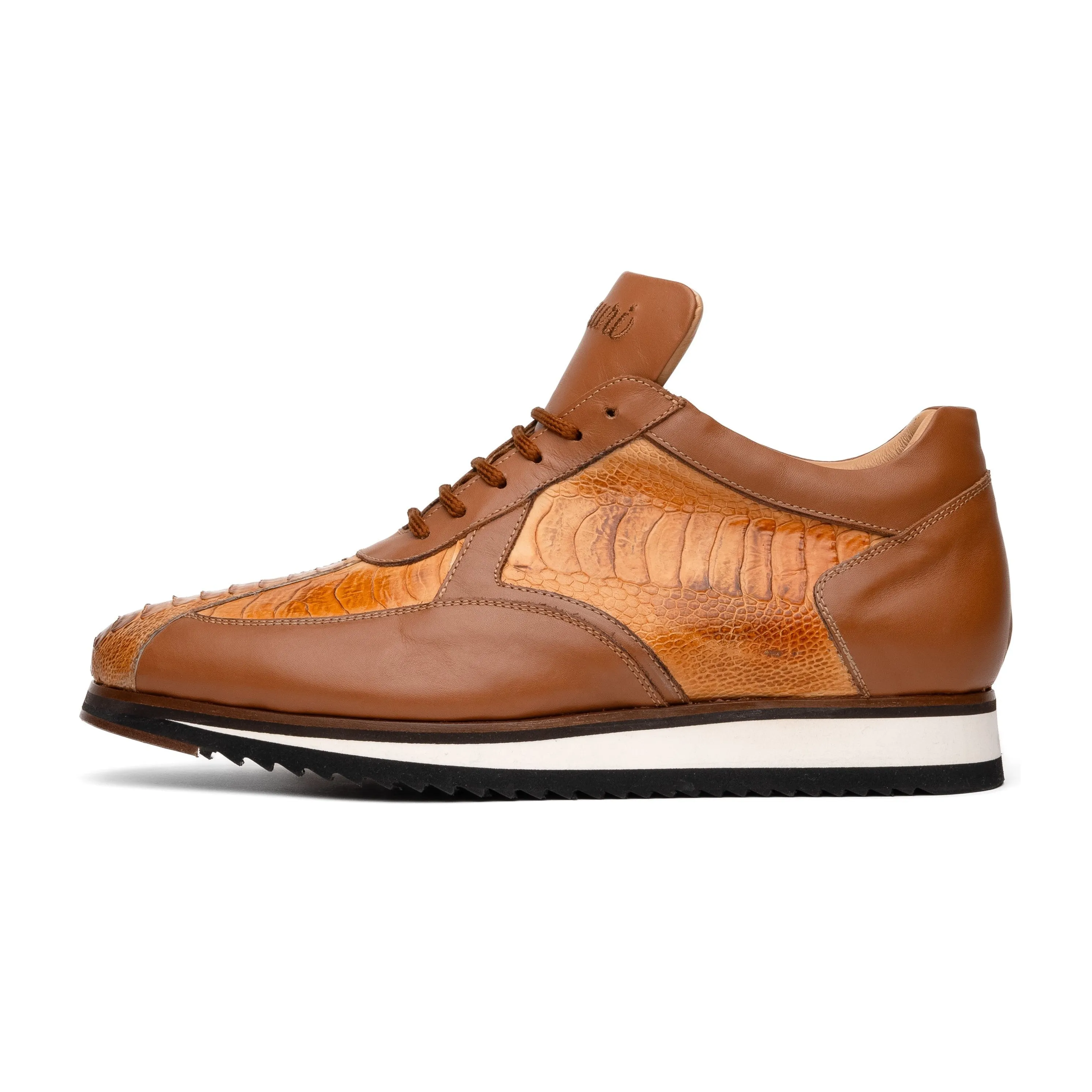 Mauri Bolt M770/4 Men's Shoes Chestnut Exotic Ostrich Leg / Nappa Leather Casual Sneakers (MA5626)