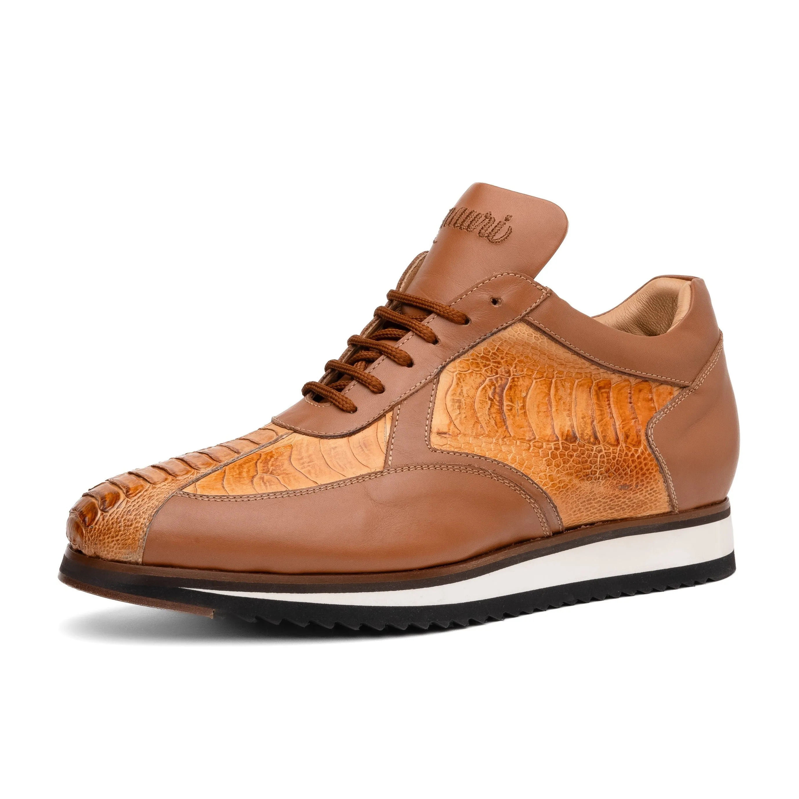 Mauri Bolt M770/4 Men's Shoes Chestnut Exotic Ostrich Leg / Nappa Leather Casual Sneakers (MA5626)