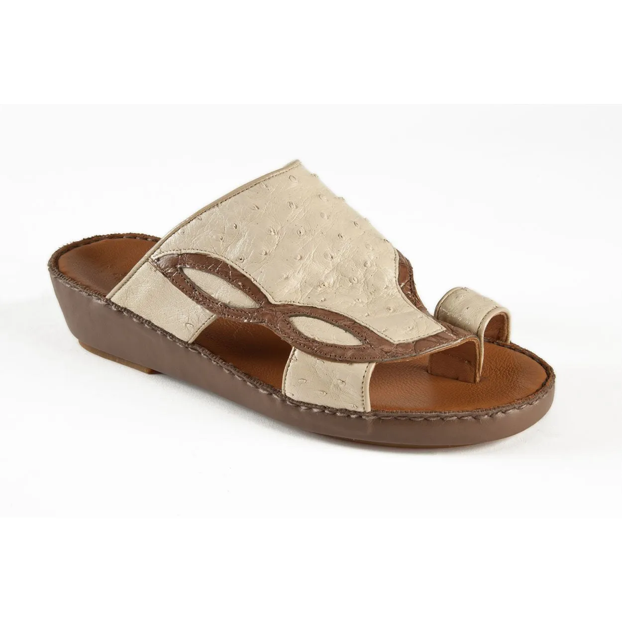 Mauri Men's Designer Shoes Beige / Brown Exotic Crocodile / Oxtrich Casual Sandals 1264-2 (MAO1057)