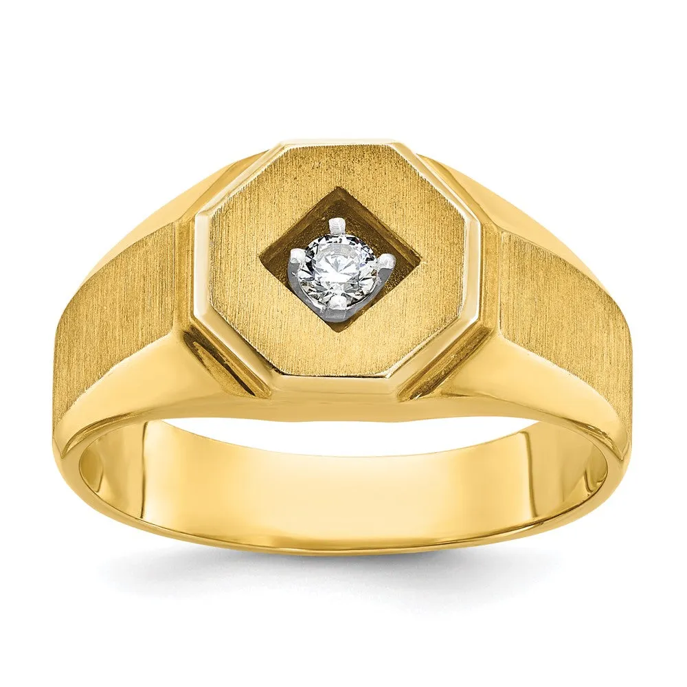 Men's 10.5mm 14K Yellow Gold 1/10 Ct Diamond Tapered Signet Ring