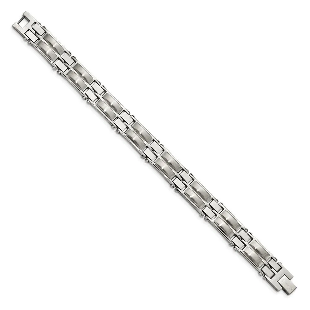 Men's 12.5mm Stainless Steel Domed Link Bracelet, 8.5 Inch