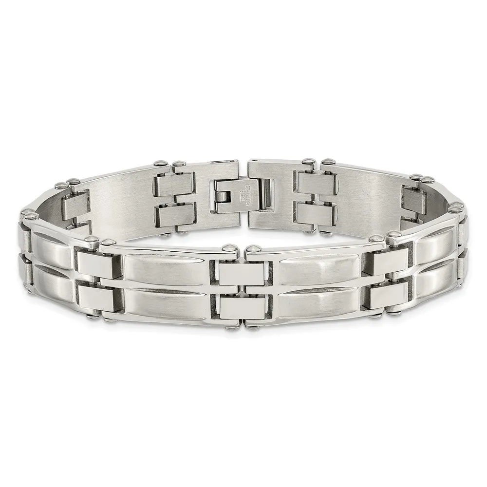 Men's 12.5mm Stainless Steel Domed Link Bracelet, 8.5 Inch