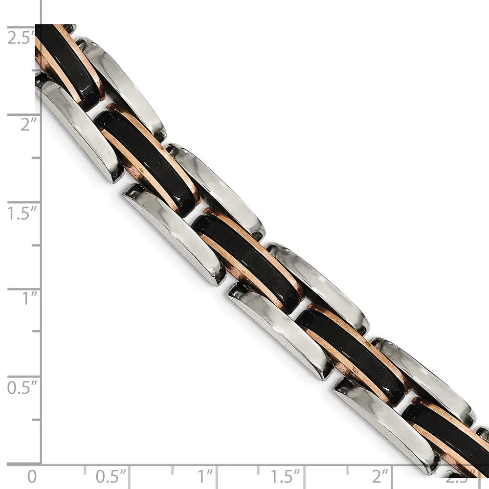 Men's 12mm Stainless Steel Tri-Color Panther Link Bracelet, 8.5 Inch