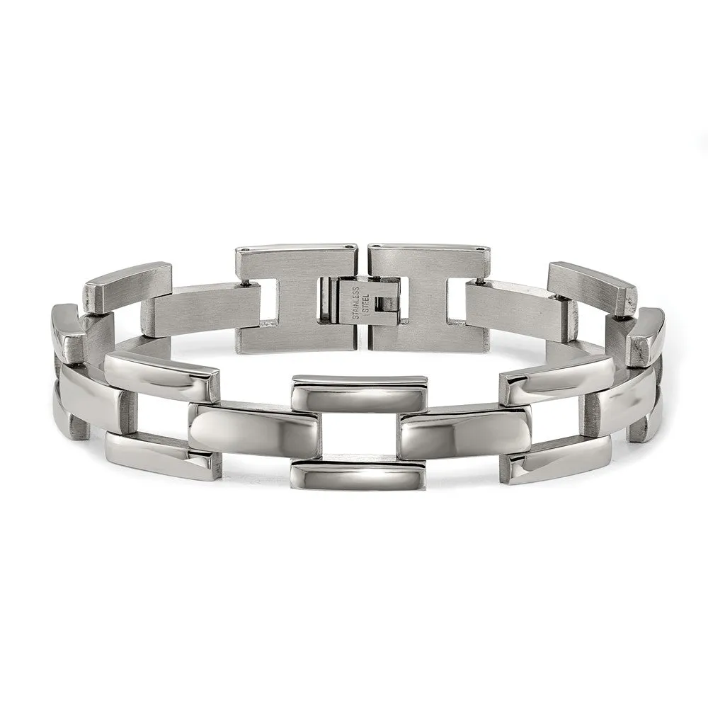 Men's 13mm Stainless Steel Polished Open Link Bracelet, 8.5 Inch