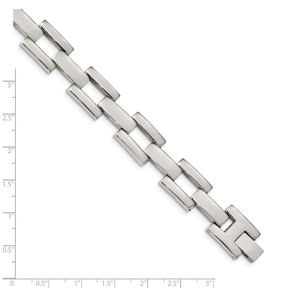 Men's 13mm Stainless Steel Polished Open Link Bracelet, 8.5 Inch