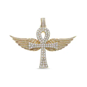 Men's 14K Yellow Gold Ankh with Wings Pendant with 7.78 CT Diamonds