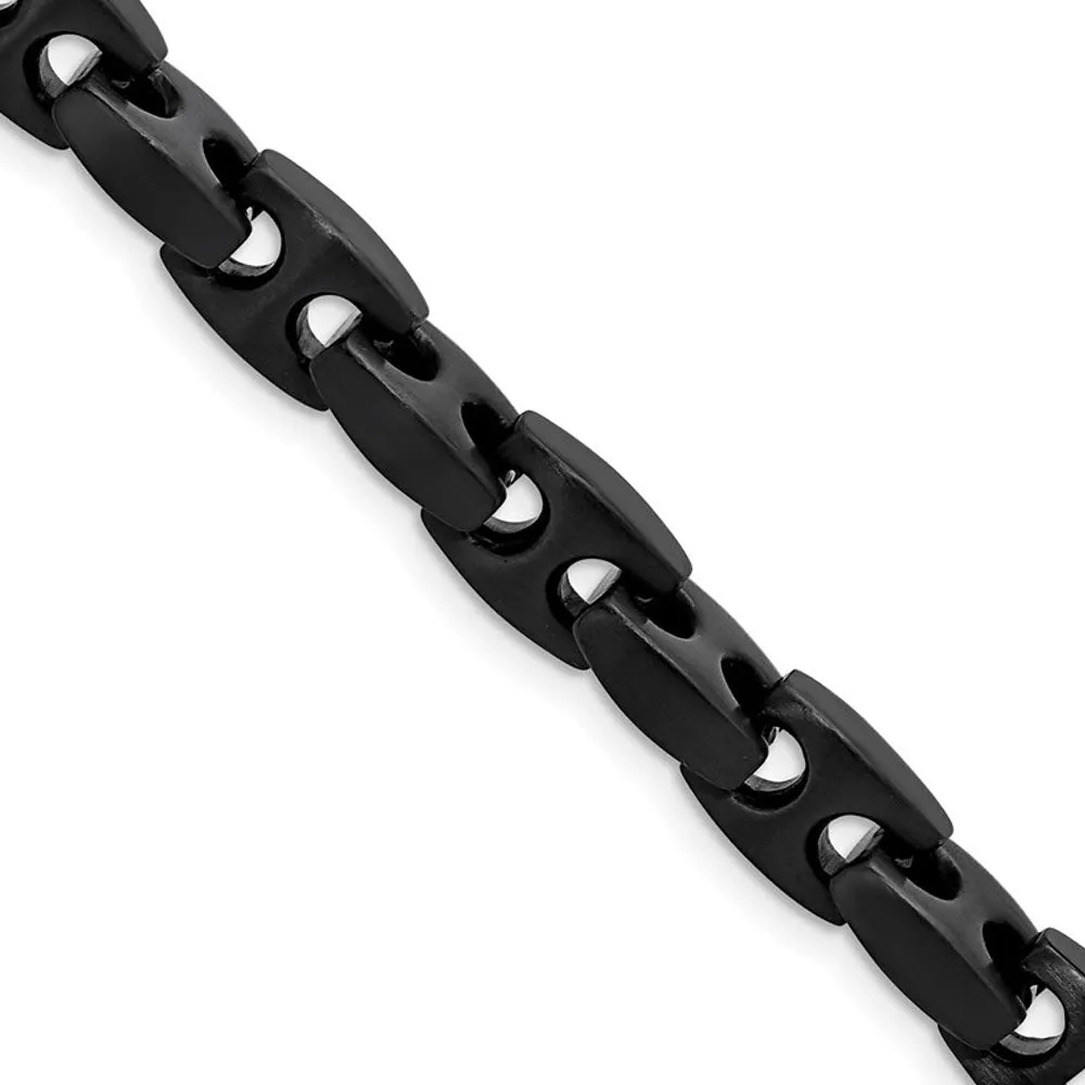 Mens 8mm Black Plated Stainless Steel Anchor Chain Necklace, 24 Inch