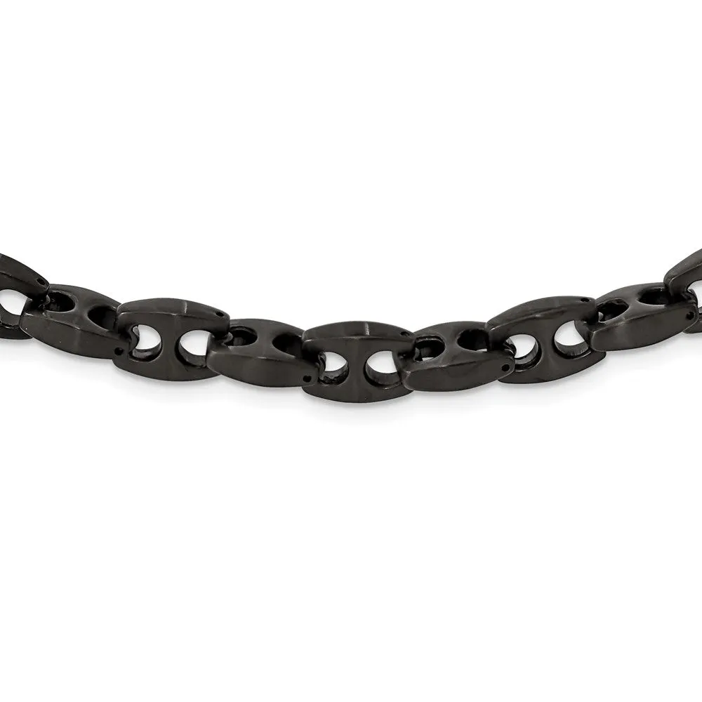 Mens 8mm Black Plated Stainless Steel Anchor Chain Necklace, 24 Inch