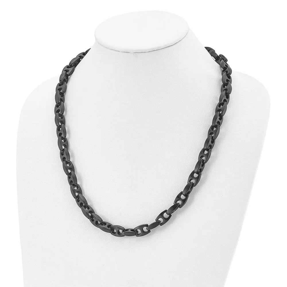 Mens 8mm Black Plated Stainless Steel Anchor Chain Necklace, 24 Inch