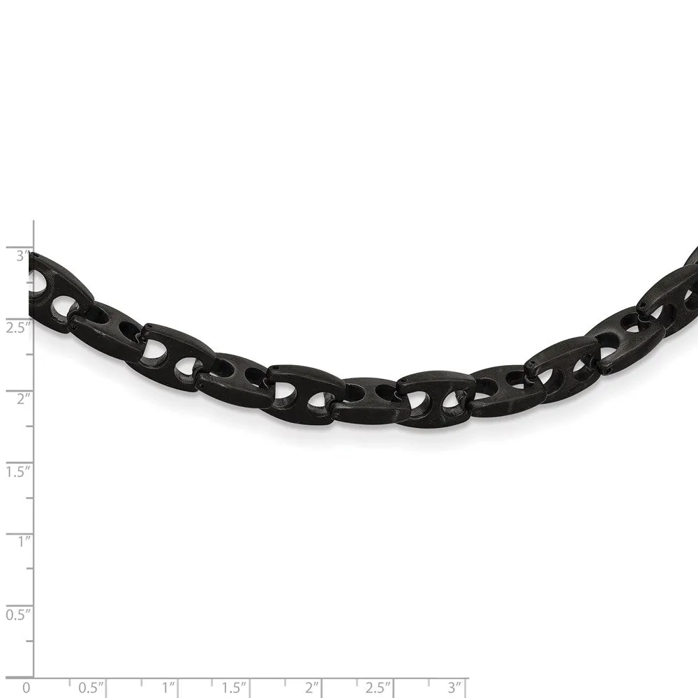 Mens 8mm Black Plated Stainless Steel Anchor Chain Necklace, 24 Inch