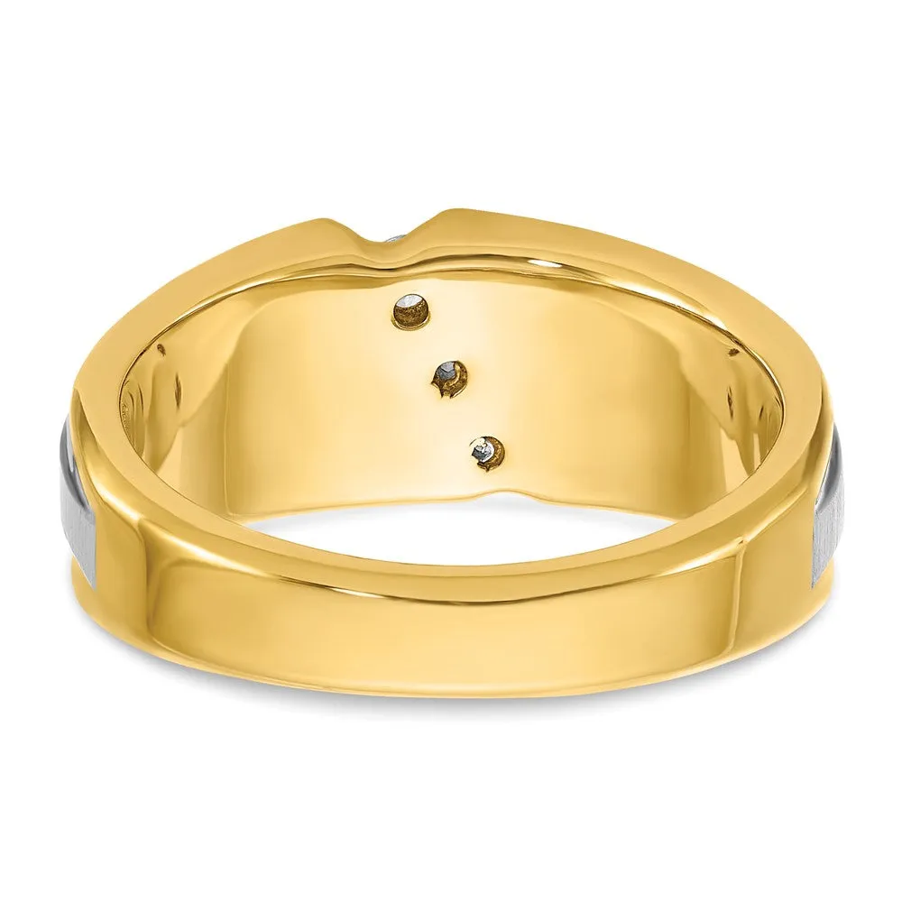 Men's 9.3mm 14K Two Tone Gold 3-Stone 1/4 Ctw Diamond Tapered Band