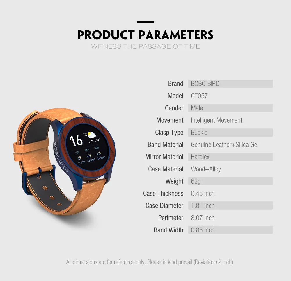 Men's Bamboo Case Bluetooth Heart Rate Sport Multifunction Smartwatch