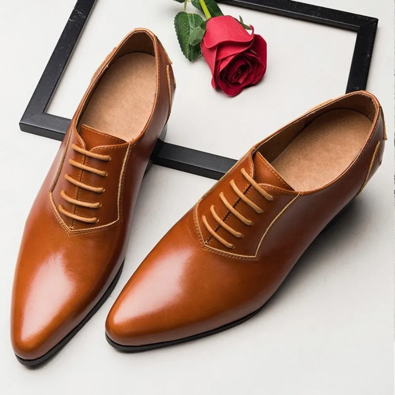 Men's England Style Pointed Toe High Heel Leather Business Oxford Shoes