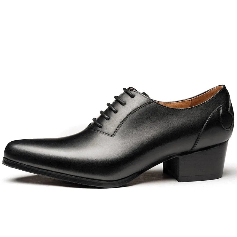 Men's England Style Pointed Toe High Heel Leather Business Oxford Shoes