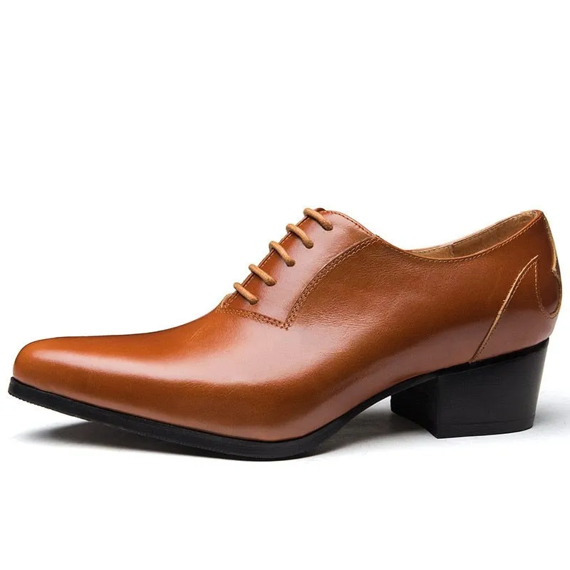 Men's England Style Pointed Toe High Heel Leather Business Oxford Shoes