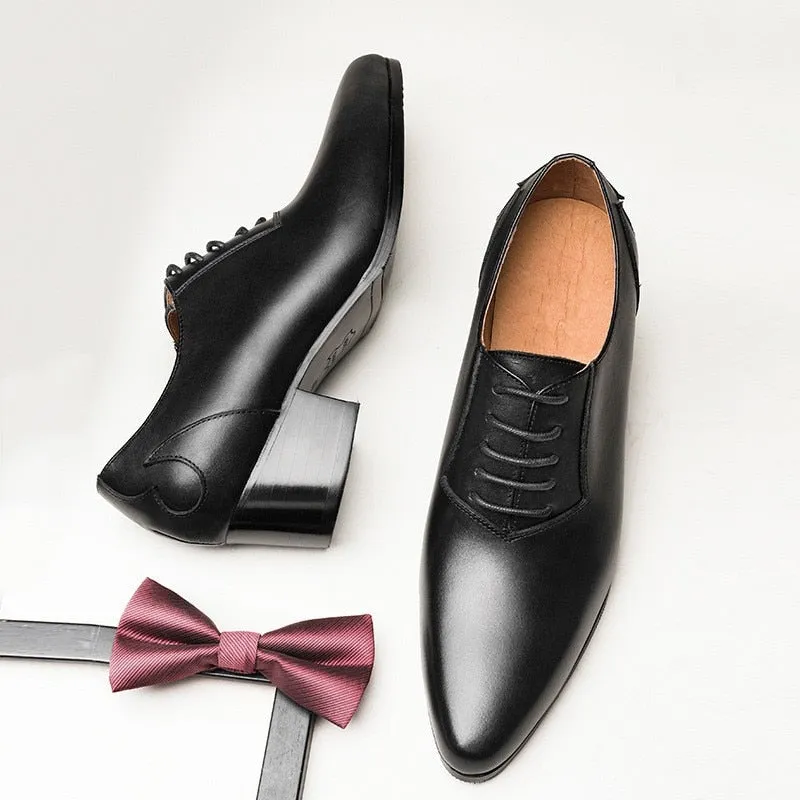 Men's England Style Pointed Toe High Heel Leather Business Oxford Shoes