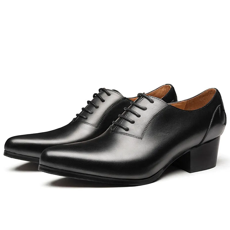 Men's England Style Pointed Toe High Heel Leather Business Oxford Shoes