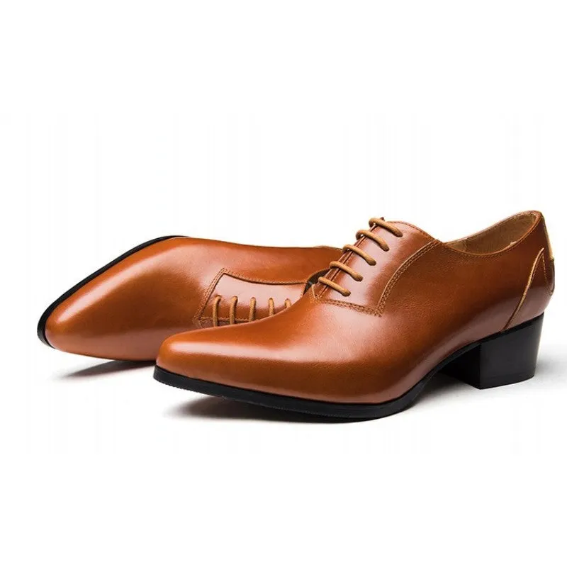 Men's England Style Pointed Toe High Heel Leather Business Oxford Shoes