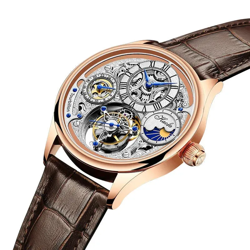 Men's Flying Tourbillon Manual Mechanical Movement Business Wristwatch