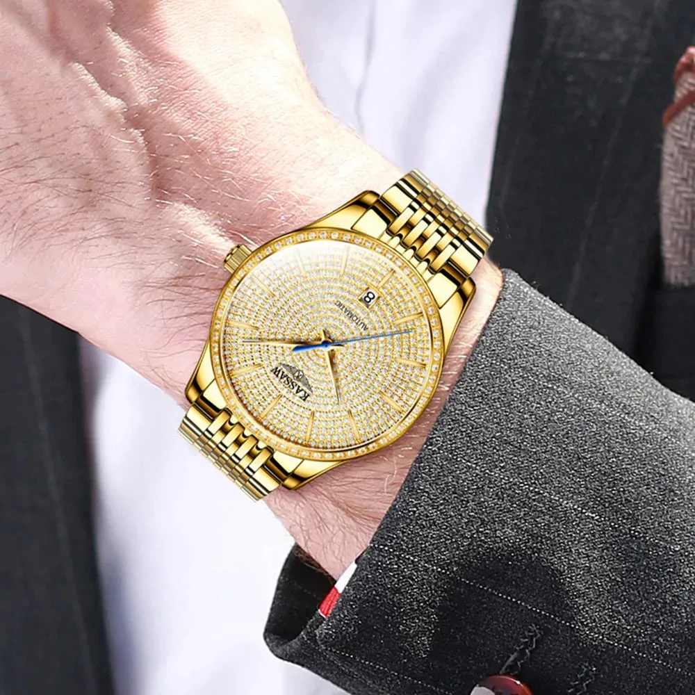 Men's Gold Stainless Steel Sapphire Crystal Luxury Mechanical Wristwatches