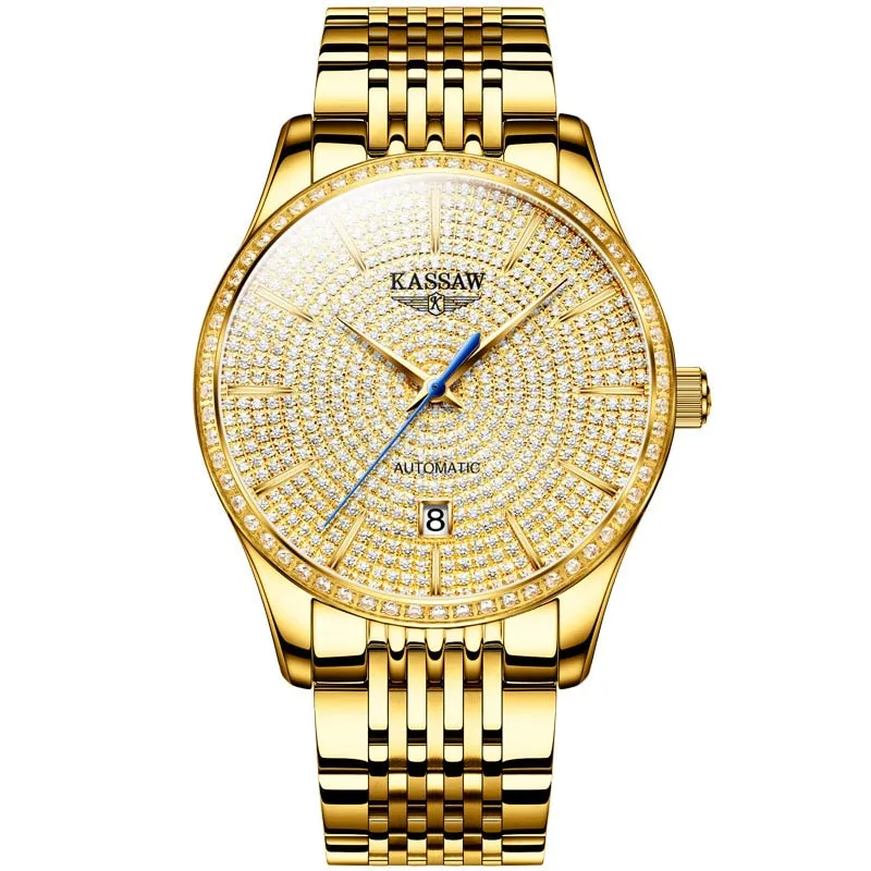 Men's Gold Stainless Steel Sapphire Crystal Luxury Mechanical Wristwatches