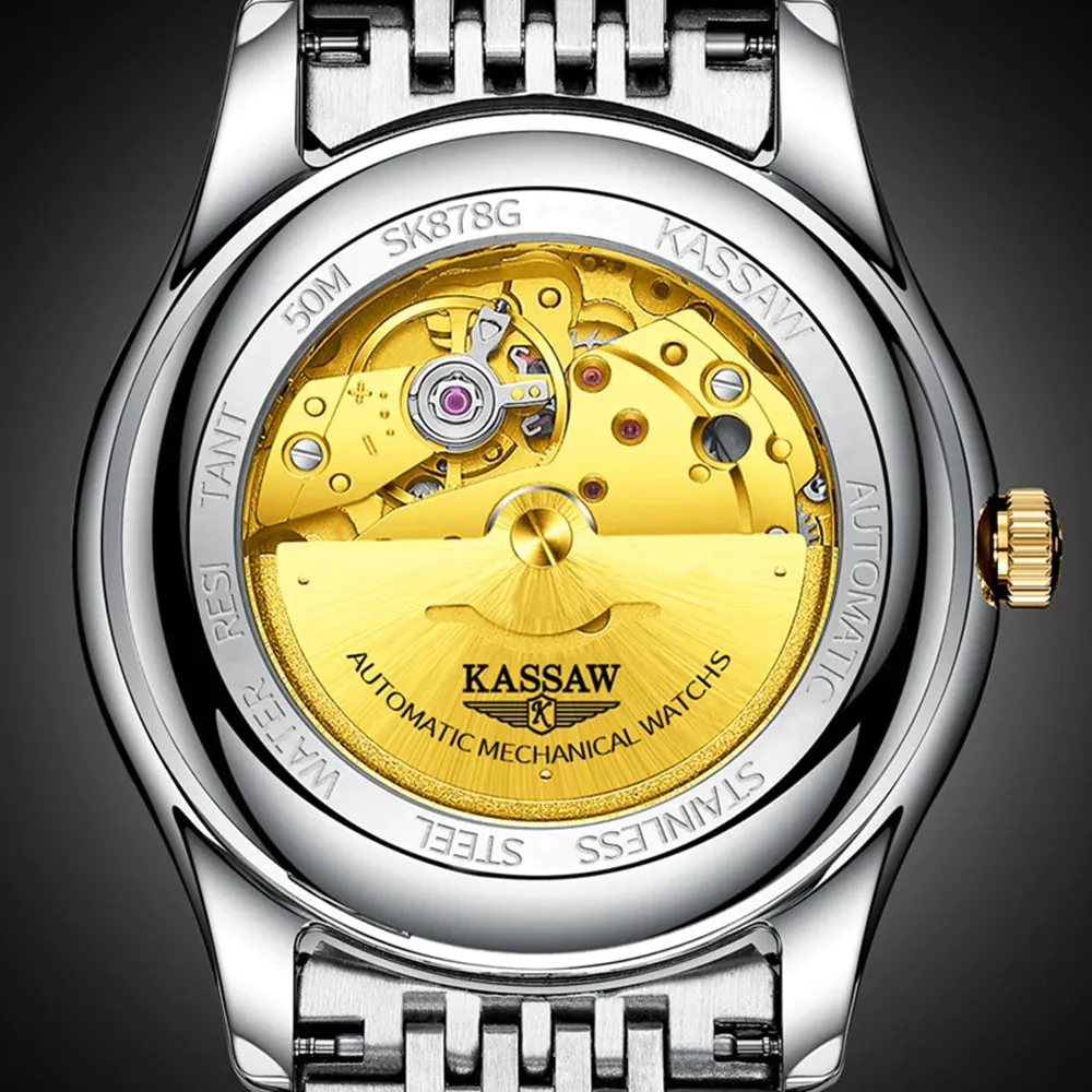 Men's Gold Stainless Steel Sapphire Crystal Luxury Mechanical Wristwatches