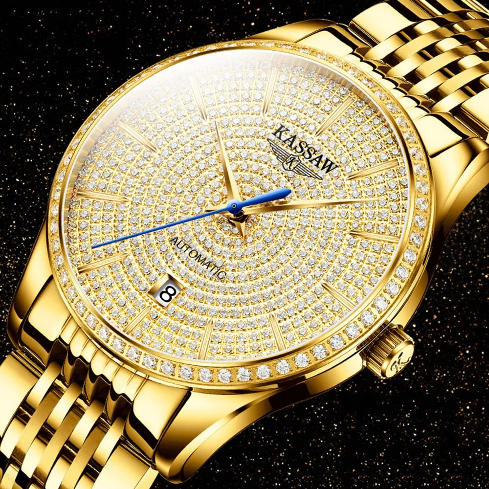 Men's Gold Stainless Steel Sapphire Crystal Luxury Mechanical Wristwatches