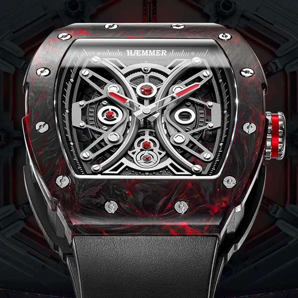 Men's Luxury Skeleton Tonneau Shape Automatic Mechanical Wristwatches