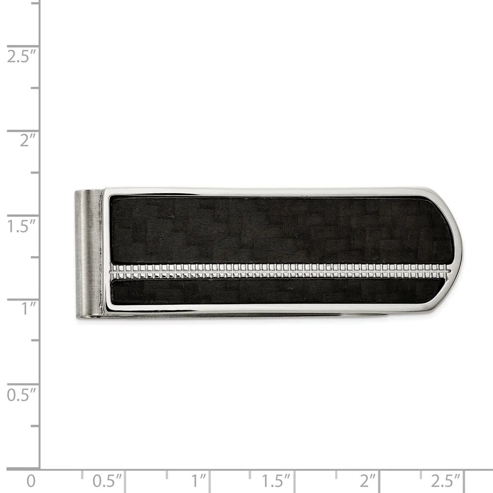 Men's Stainless Steel & Black Carbon Fiber Fold Over Money Clip