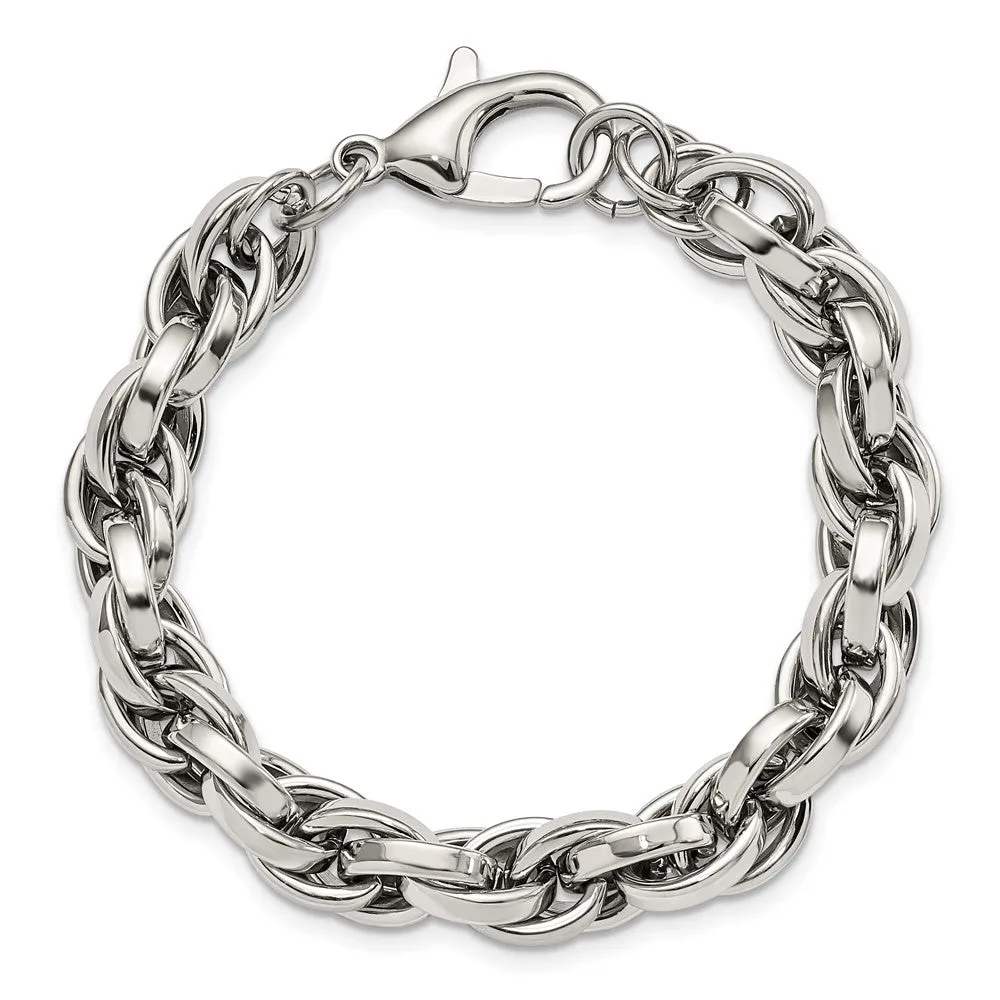 Men's Stainless Steel 10mm Polished Loose Rope Chain Bracelet, 8.5 In