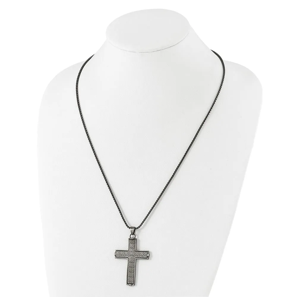 Men's Stainless Steel Antiqued Textured Large Cross Necklace, 24 Inch