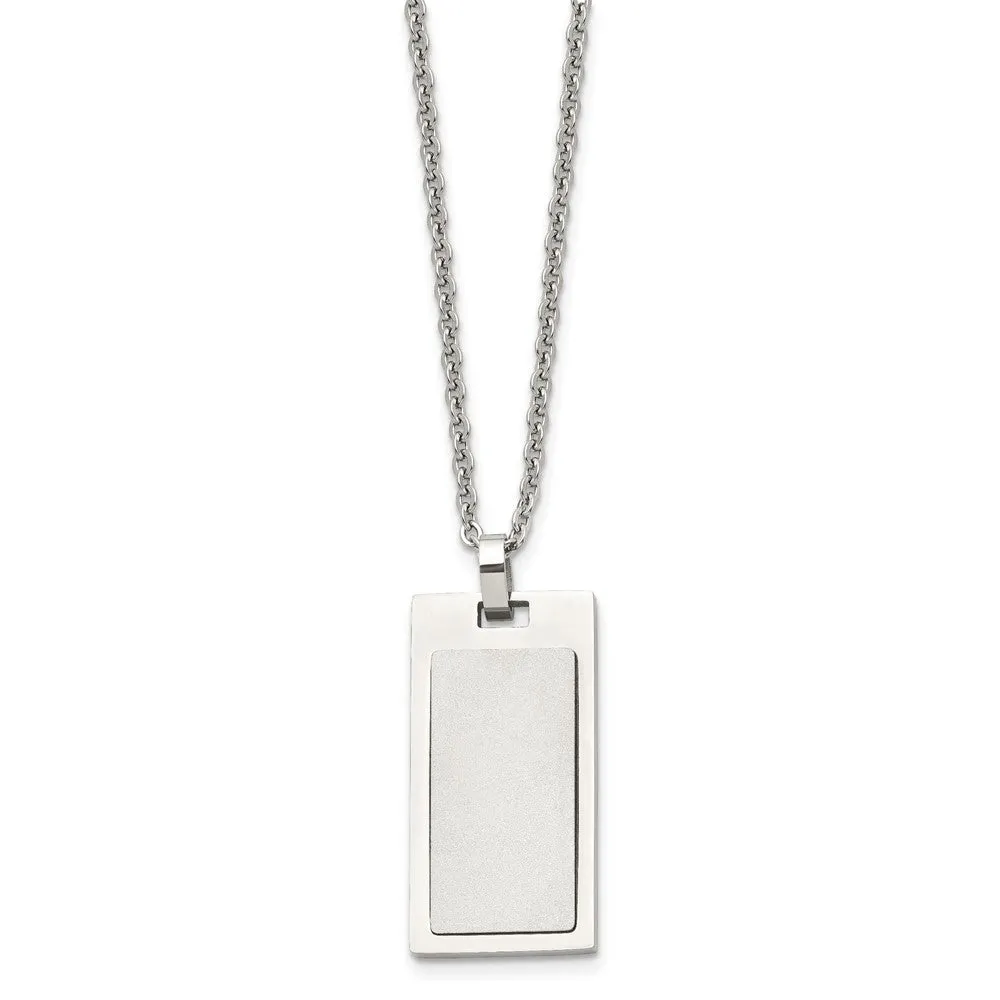 Men's Stainless Steel Small Rectangle Dog Tag Necklace, 22 Inch