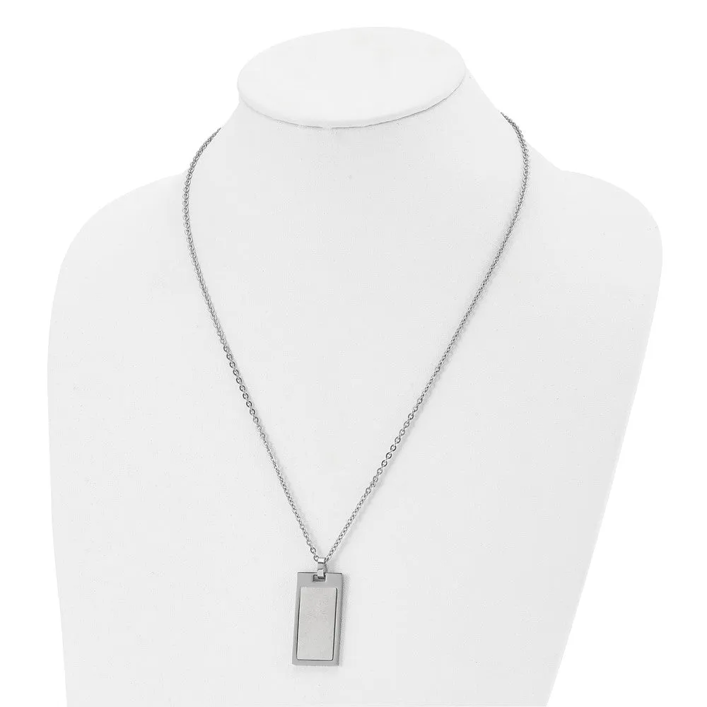 Men's Stainless Steel Small Rectangle Dog Tag Necklace, 22 Inch