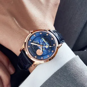 Men's Starry Sky Dial Moon Phase Self-Winding Mechanical Wristwatches