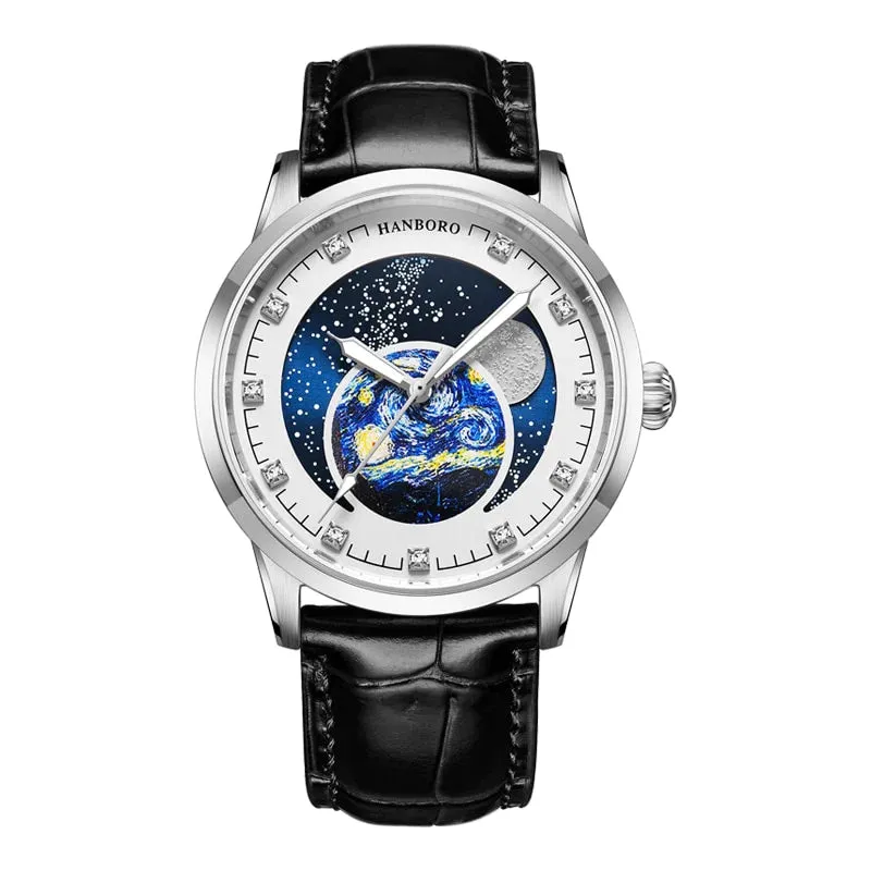 Men's Starry Sky Dial Moon Phase Self-Winding Mechanical Wristwatches