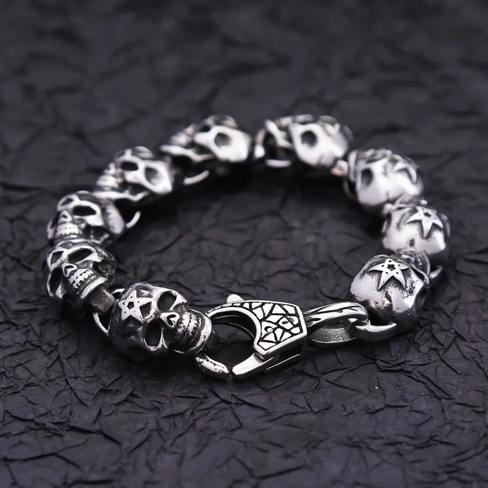 Men's Vintage Punk Gothic Skeleton Stainless Steel Hip Hop Bracelet