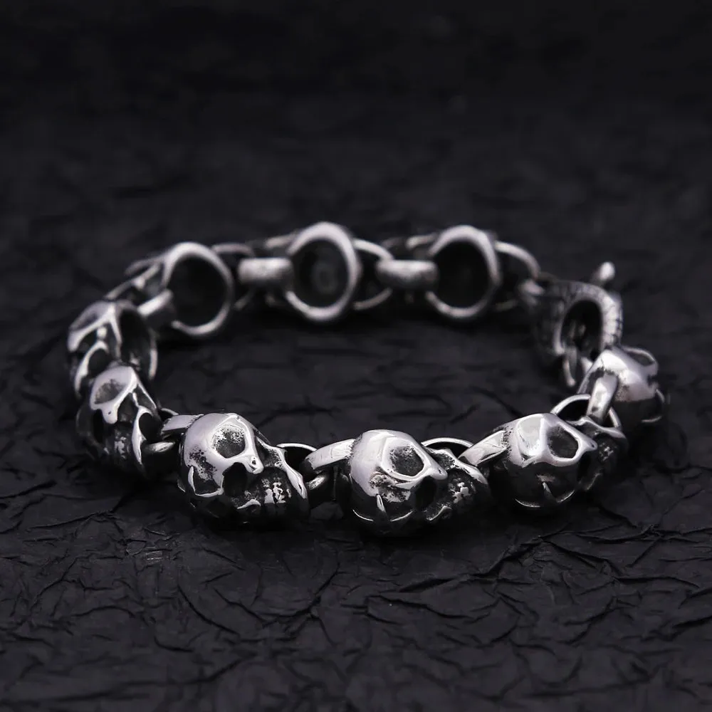 Men's Vintage Punk Gothic Skeleton Stainless Steel Hip Hop Bracelet