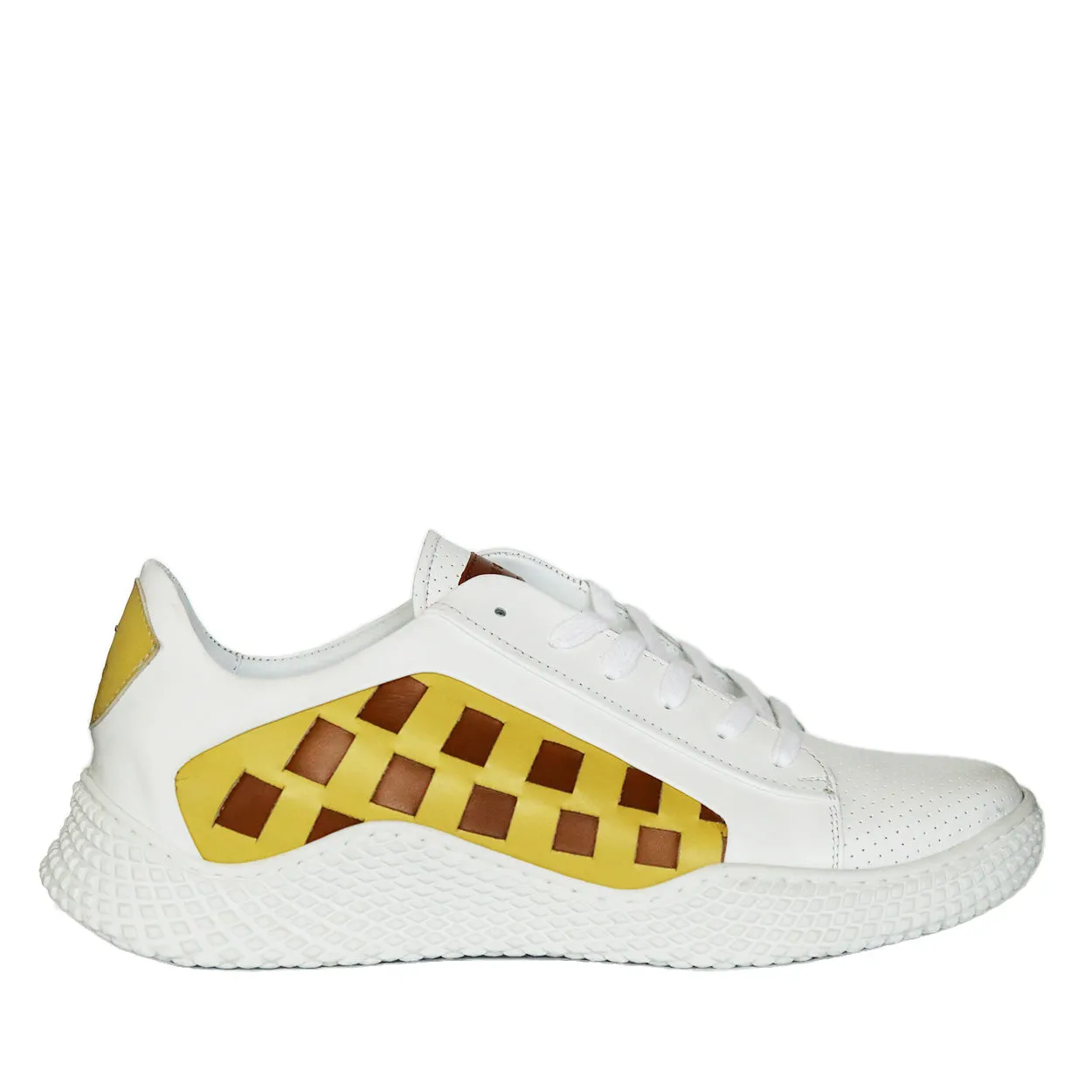 Mezlan 20605 Men's Shoes White, Yellow & Whiskey Calf-Skin Leather Casual Sneakers (MZS3633)