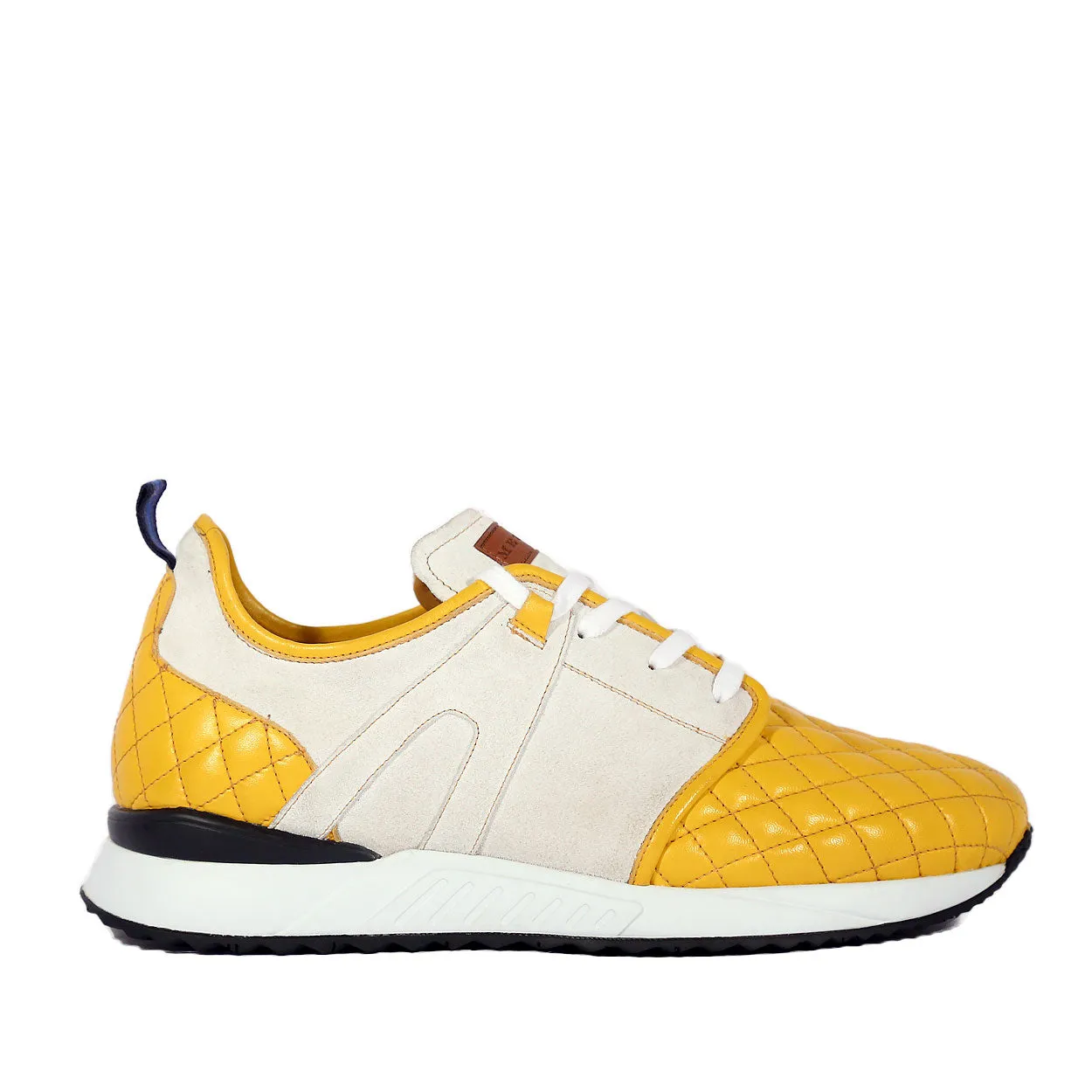 Mezlan A20742 Men's Shoes White & Yellow Suede / Quilted Leather Casual Sneakers (MZS3638)