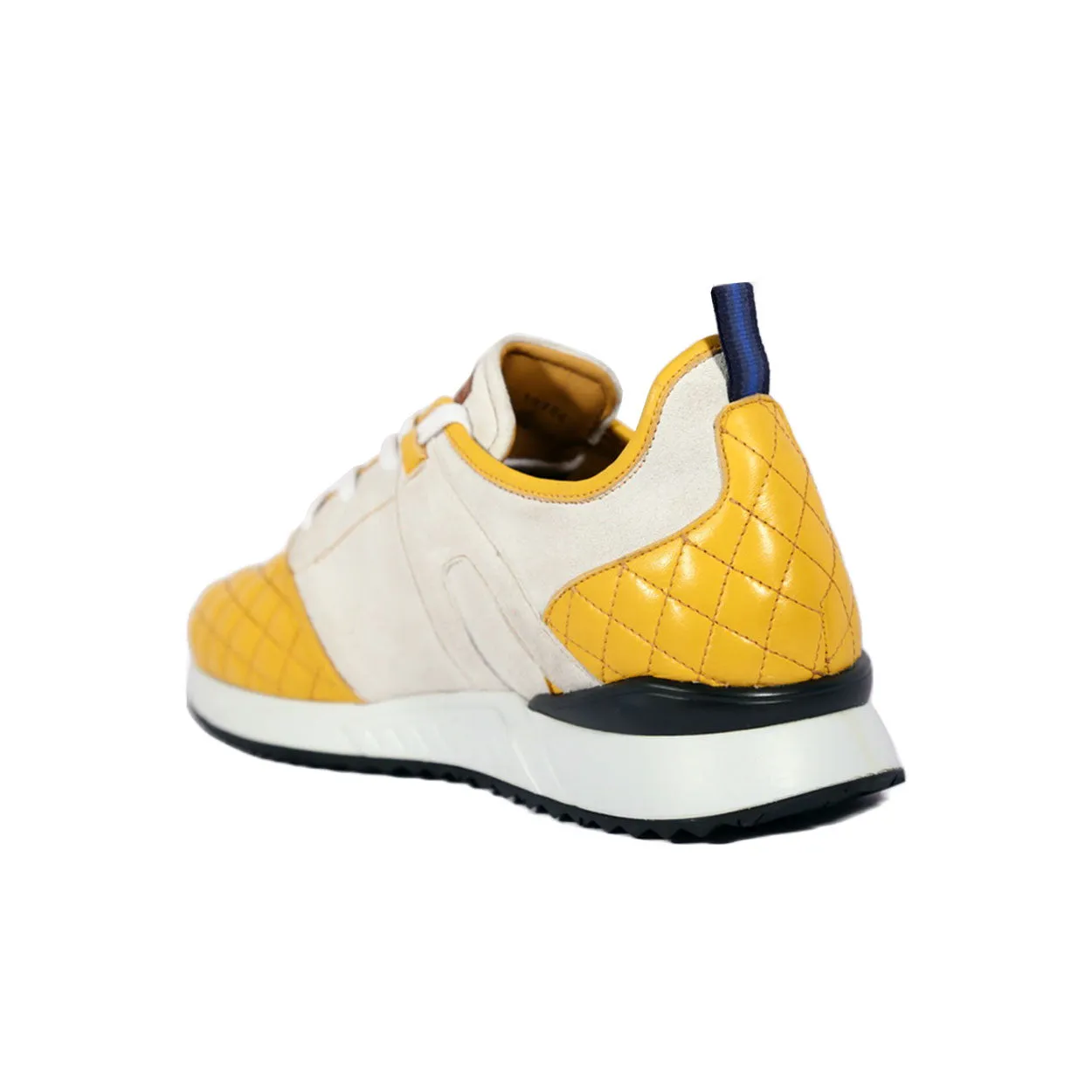 Mezlan A20742 Men's Shoes White & Yellow Suede / Quilted Leather Casual Sneakers (MZS3638)