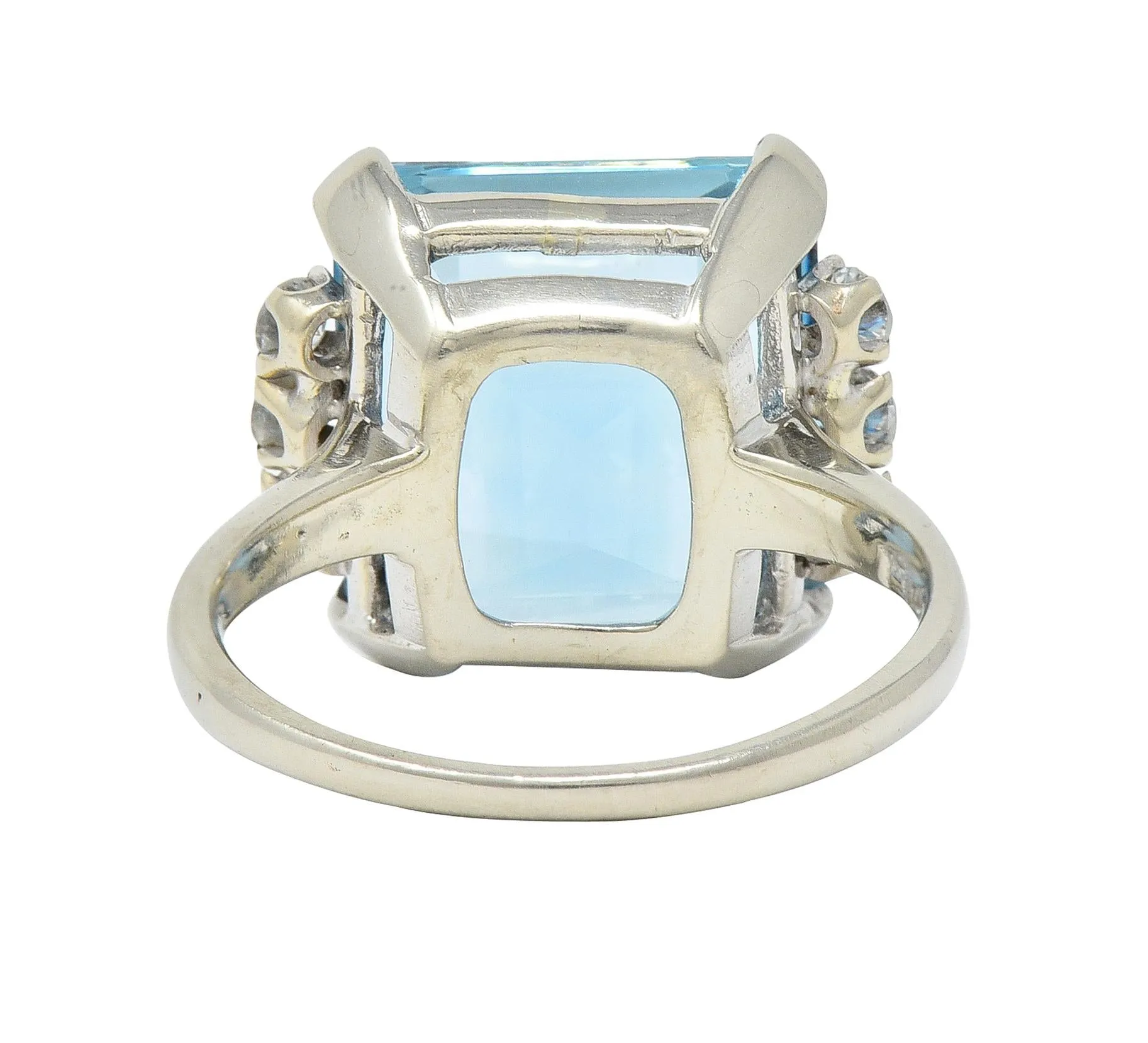 Mid-Century 9.41 CTW Aquamarine Diamond 14 Karat White Gold Vintage Cocktail Ring