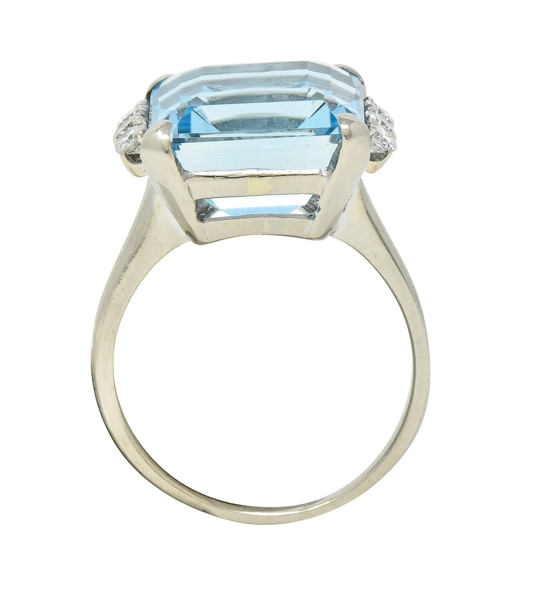 Mid-Century 9.41 CTW Aquamarine Diamond 14 Karat White Gold Vintage Cocktail Ring