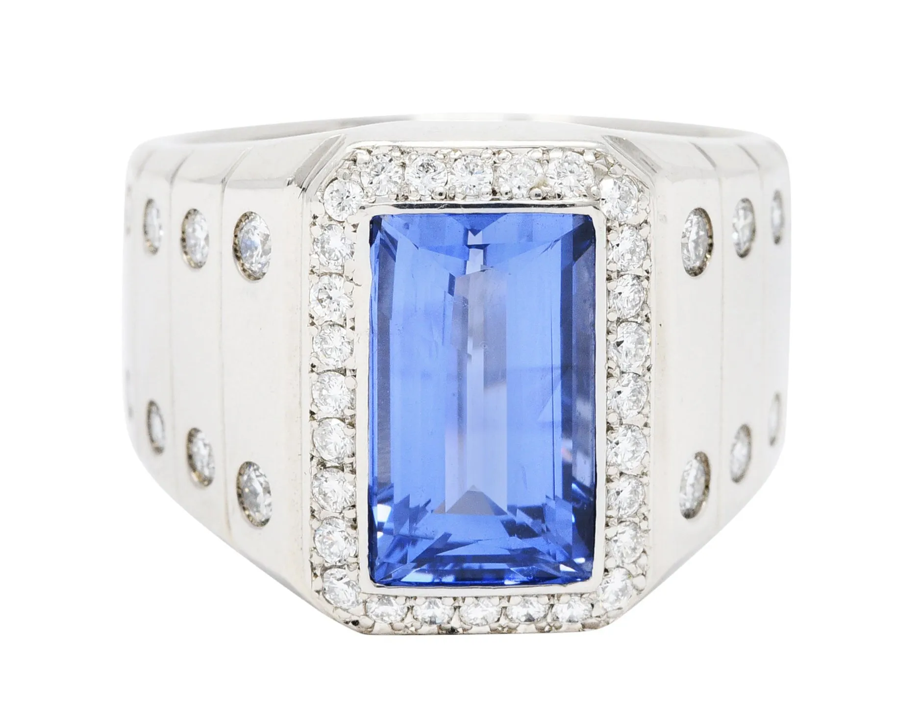 Modern 7.32 CTW Sapphire Diamond Platinum Men's Ring