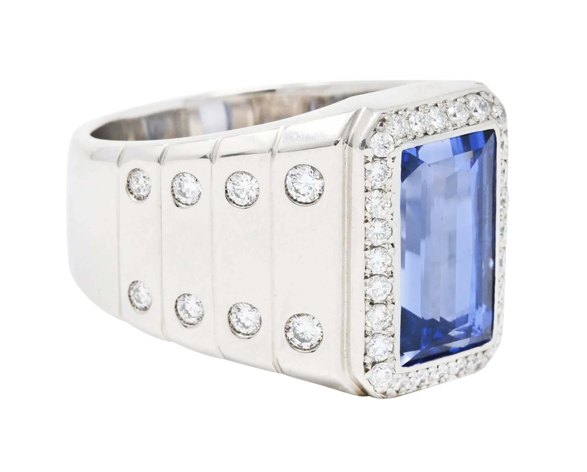 Modern 7.32 CTW Sapphire Diamond Platinum Men's Ring