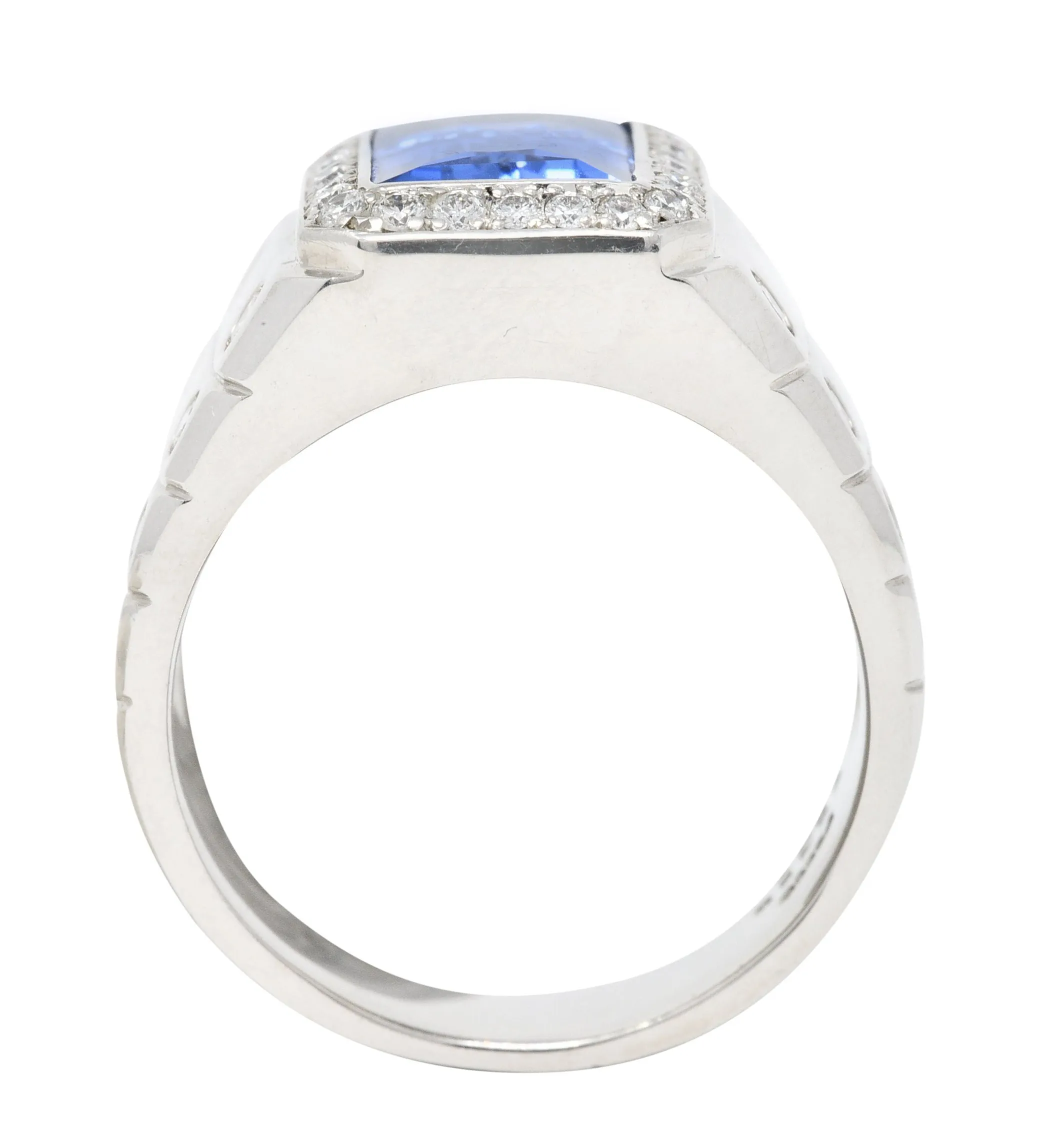 Modern 7.32 CTW Sapphire Diamond Platinum Men's Ring