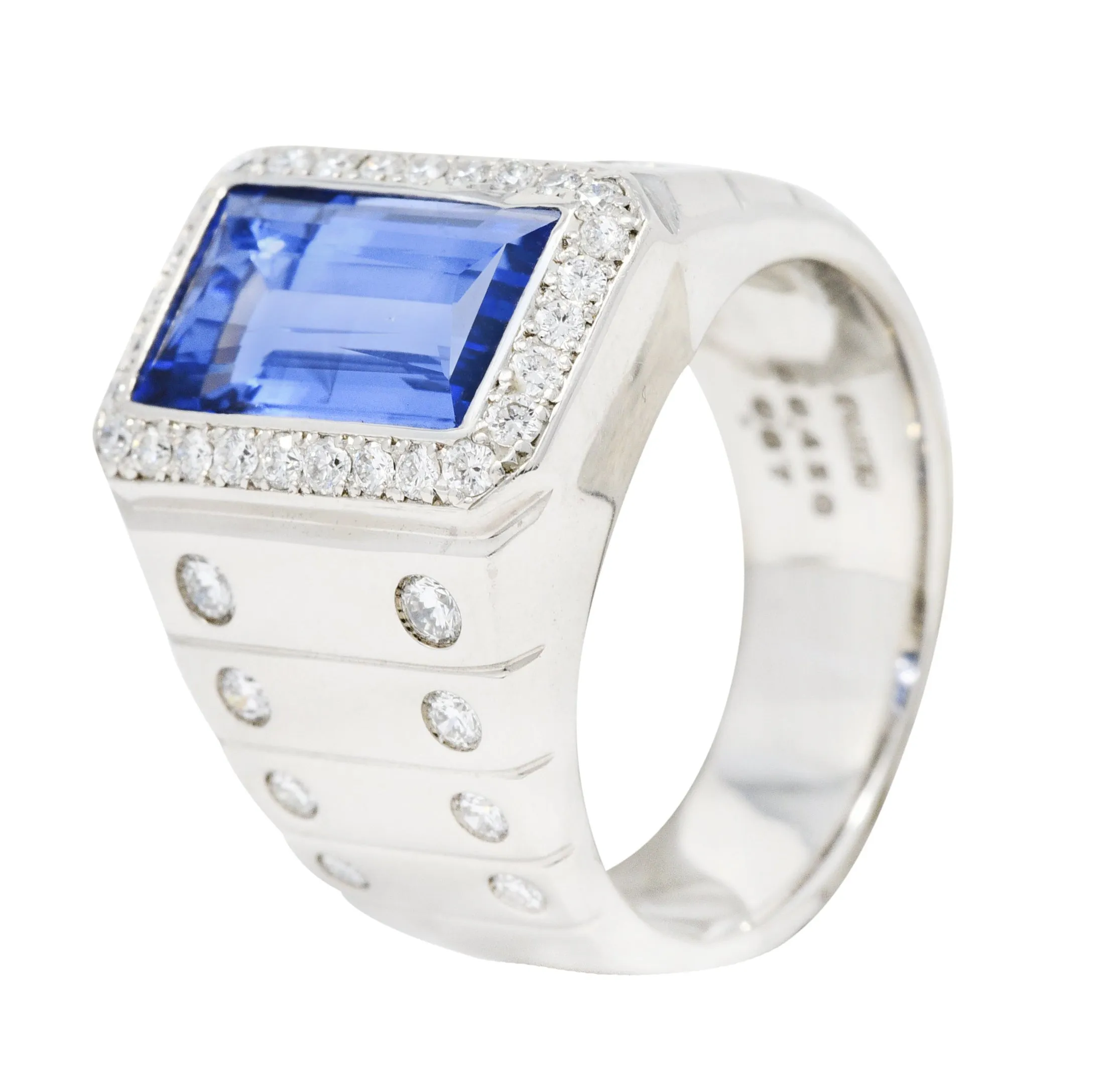 Modern 7.32 CTW Sapphire Diamond Platinum Men's Ring