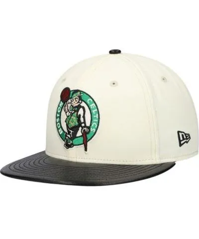 New Era Men's NBA White/Black Boston Celtics Faux Leather Visor Two-Tone 59FIFTY Fitted Hat