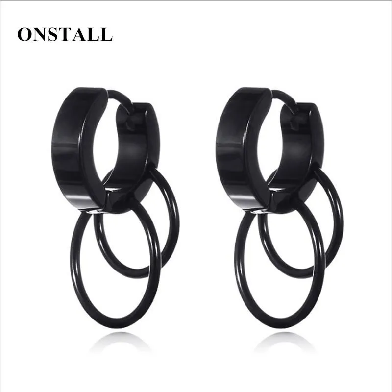 New Fashion Stainless Steel Punk Rock Double ring earring