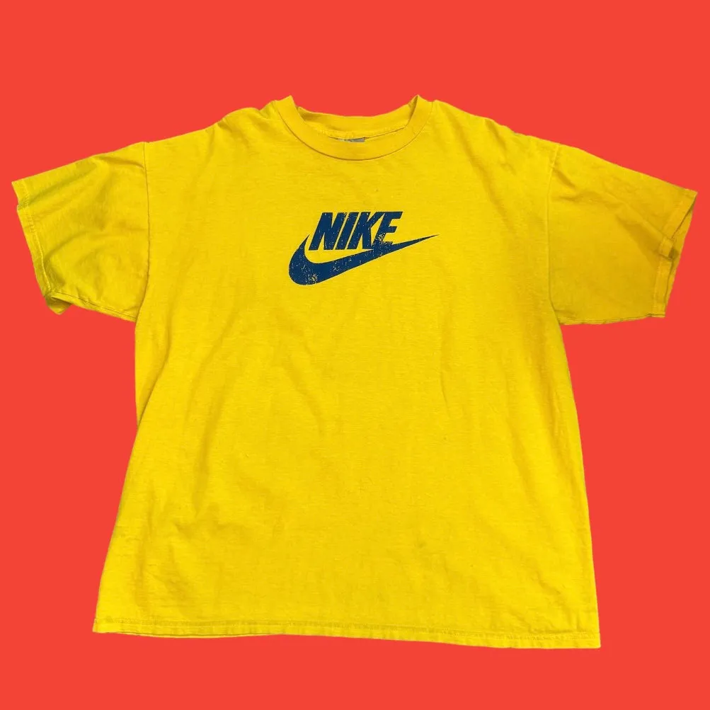 Nike Logo Check Yellow & Blue T-Shirt 2XL